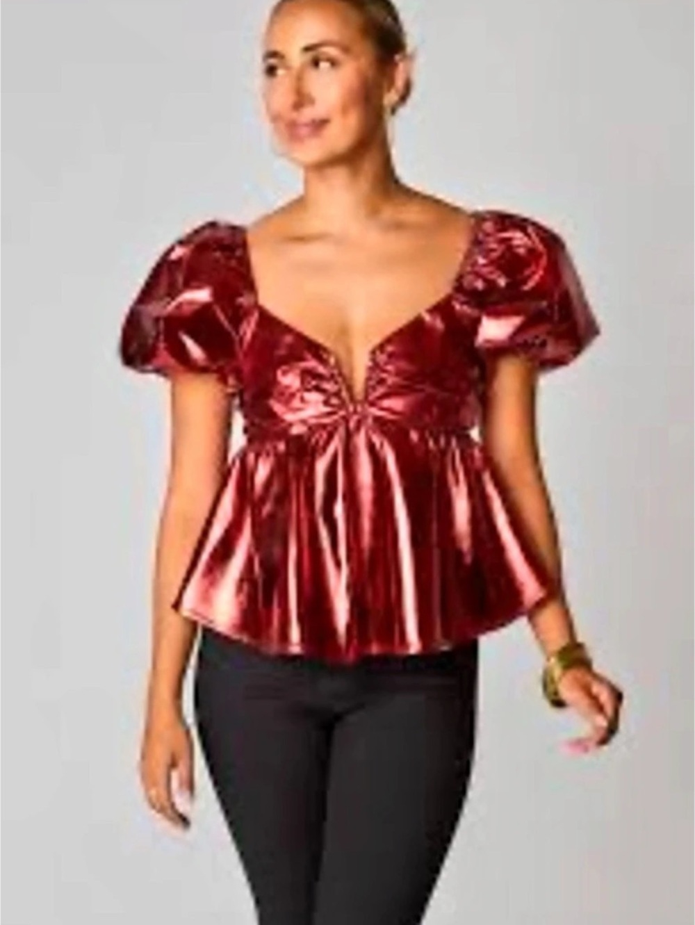 BuddyLove Metallic Puff Sleeve Blouse Size Medium NWT